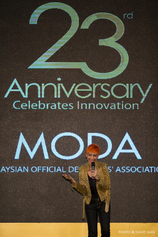 Gillian Hung or popularly known as "Mama G" with her opening speech at the MODA's 23rd Anniversary Gala